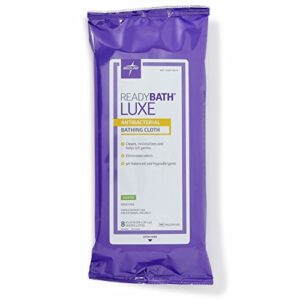 medline readybath luxe antibacterial body cleansing cloth wipes, scented, extra thick wipes (8 count pack, 24 packs)