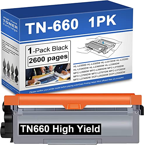 TN660 Compatible TN-660 Black Toner Cartridge Replacement for Brother MFC-L2700DW MFC-L2680W HL-L2300D DCP-L2520DW Printer Toner.(1 Pack)