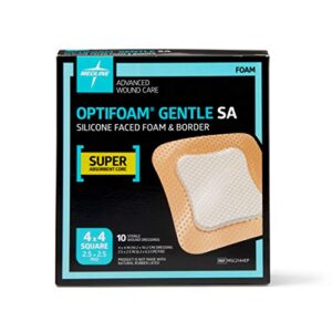 medline optifoam gentle silicone faced foam dressing, super absorbent, 4×4 (pack of 10)