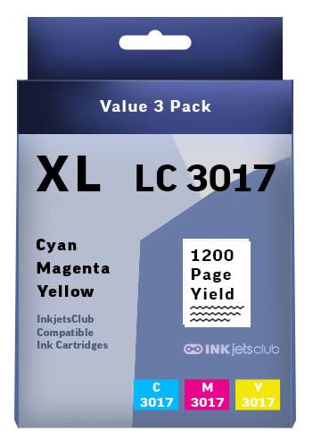 INKjetsclub Compatible LC 3017 / LC 3019 XL. High Yield Cartridges for Brother LC 3017 / LC 3019 Printer Ink. 3 Pack (Cyan, Magenta, Yellow)