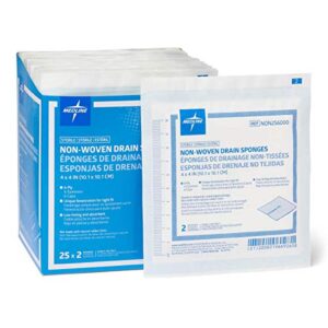medline nonwoven drain sponges, sterile, 6-ply gauze, 4″ x 4″, 2 count (pack of 300)