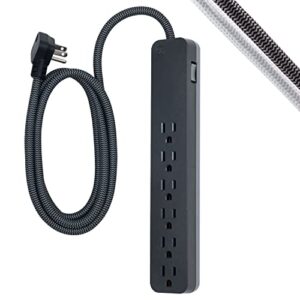 ge ultrapro 6-outlet surge protector, 6 ft designer braided extension cord, 560 joules, flat plug, wall mount, ul listed, black, 45271