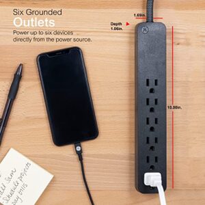 GE UltraPro 6-Outlet Surge Protector, 6 Ft Designer Braided Extension Cord, 560 Joules, Flat Plug, Wall Mount, UL Listed, Black, 45271