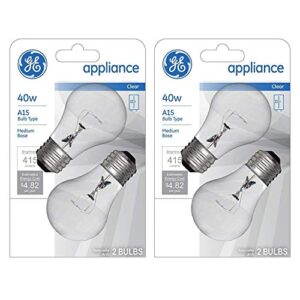 GE wef, (4-Pack) Appliance Clear Light 40w, A15 Bulb Type, Medium Base, 415 Lumens, Soft White, 4 Pack, 4 Count (Pack of 1), 15206