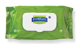 medline fitright aloe personal cleansing cloth wipes, scented, pack of 48, 8 x 12 inch adult large incontinence wipes