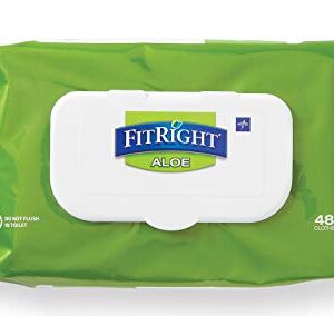 Medline FitRight Aloe Personal Cleansing Cloth Wipes, Scented, Pack of 48, 8 x 12 inch Adult Large Incontinence Wipes