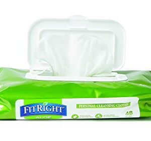 Medline FitRight Aloe Personal Cleansing Cloth Wipes, Scented, Pack of 48, 8 x 12 inch Adult Large Incontinence Wipes