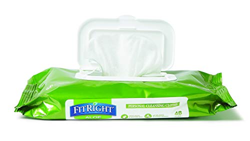 Medline FitRight Aloe Personal Cleansing Cloth Wipes, Scented, Pack of 48, 8 x 12 inch Adult Large Incontinence Wipes