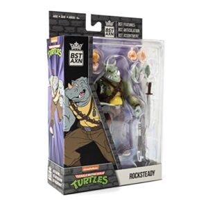 The Loyal Subjects BST AXN Teenage Mutant Ninja Turtles Rocksteady 5" Action Figure with Accessories, Multicolored
