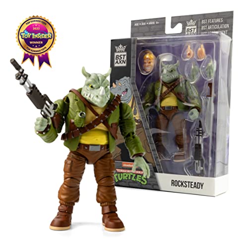 The Loyal Subjects BST AXN Teenage Mutant Ninja Turtles Rocksteady 5" Action Figure with Accessories, Multicolored