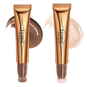 meicoly contour beauty wand,liquid highlighter stick bronzer cream with applicator,long lasting silky smooth blendable contour highlighter wand,cruelty free,contour +highlighter, 2pcs