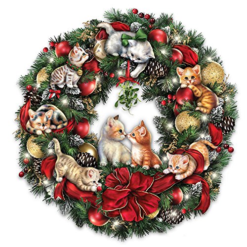 The Bradford Exchange Merry Mischief Makers Illuminated Always in Bloom Wreath with Kittens