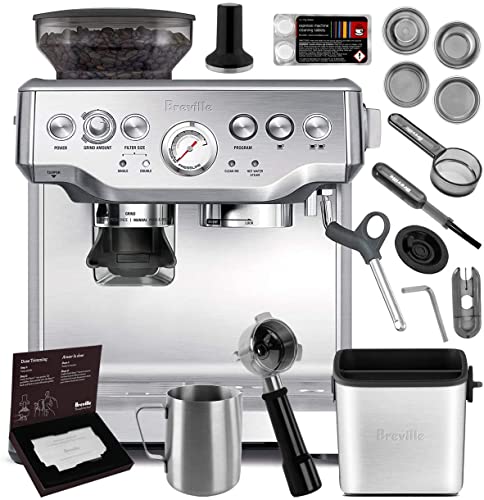 Breville BES870XL Barista Express Espresso Machine Brushed - Stainless Steel + Manufacturer's Warranty + Knock Box Mini