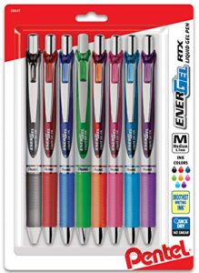 pentel energel rtx retractable liquid gel pen, (0.7mm) metal tip, medium line,assorted ink, 8-pk (bl77bp8m1)