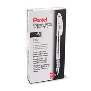 pentel® r.s.v.p.® ballpoint pens, fine point, 0.7 mm, clear barrel, black ink, pack of 12