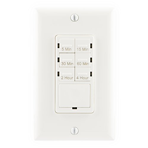 GE Push-Button Countdown Timer Switch, 5-15-30 Minute/1-2-4 Hour, ON/Off, No Neutral Wire Needed, Ideal for Lights, Exhaust Fans, Heaters, Wall Plate Included, 15318 , White