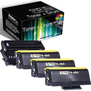 (3 pack toner/1 pack drum) green toner supply compatible tn460 dr400 toner cartridge drum unit replacement for brother hl-1240 mfc-8600 mfc-9700 printer