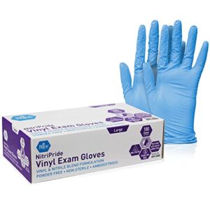 med pride nitripride nitrile-vinyl blend exam gloves, large 100 – powder free, latex free & rubber free – single use non-sterile protective gloves for medical use, cooking, cleaning & more