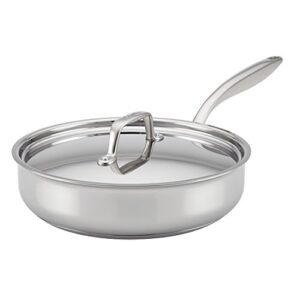 breville clad stainless steel saute pan / frying pan / fry pan with lid – 3.5 quart, silver