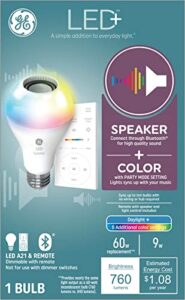 ge led+ color changing speaker led light bulb with remote, daylight + multicolor, a21 standard bulb