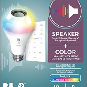 GE LED+ Color Changing Speaker LED Light Bulb with Remote, Daylight + Multicolor, A21 Standard Bulb