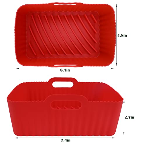 WMKGG Silicone Air Fryer Liners, 2 Pcs Reusable Rectangular Air Fryer Silicone Pot for Ninja Foodi DZ201/DZ401 Dualzone 6QT Pot and Above, (8.3x5.3'' Red)