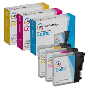 ld products compatible ink cartridge replacement for brother lc61 series (cyan, magenta, yellow, 3-pack)