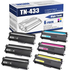 tn433 compatible tn-433bk tn-433c tn-433y tn-433m high yield toner cartridge replacement for brother tn-433 hl-l8260cdw hl-l8360cdw dcp-l8410cdw mfc-l8610cdw toner.(3bk+1c+1y+1m)