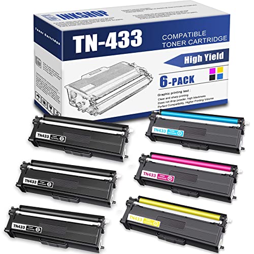 TN433 Compatible TN-433BK TN-433C TN-433Y TN-433M High Yield Toner Cartridge Replacement for Brother TN-433 HL-L8260CDW HL-L8360CDW DCP-L8410CDW MFC-L8610CDW Toner.(3BK+1C+1Y+1M)