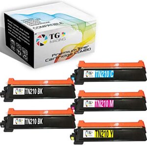 (5- pack) tg imaging compatible tn210 toner cartridge (2b+cym, color sets) replacement for brother tn-210 toner combo for mfc-9010 mfc-9125 mfc-9320 hl-3040 hl-3070 toner printer