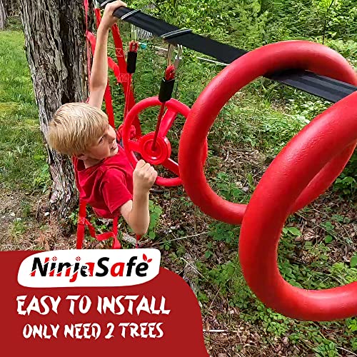 Ninja Obstacle Course for Kids Backyard - 10 Durable Obstacles and 50' Slackline - Outdoor Playset Equipment for Girls & Boys with Climbing Net & Ladder, Wheel, Warrior Gymnastics & Monkey Bars