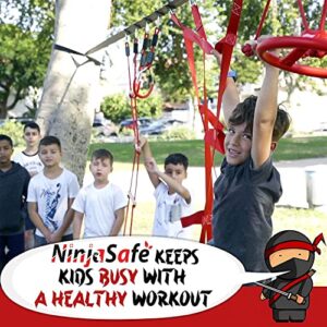 Ninja Obstacle Course for Kids Backyard - 10 Durable Obstacles and 50' Slackline - Outdoor Playset Equipment for Girls & Boys with Climbing Net & Ladder, Wheel, Warrior Gymnastics & Monkey Bars