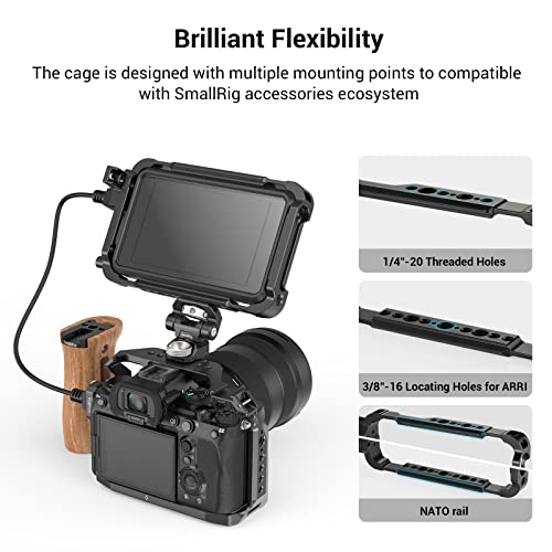 SmallRig Cage Kit for Atomos Ninja V/Ninja V+, with NATO Rail, 1/4”-20 Screw, M3 Screw，HDMI Cable Clamp, and Sunhood, Fully Protect Camera Monitor - 3788