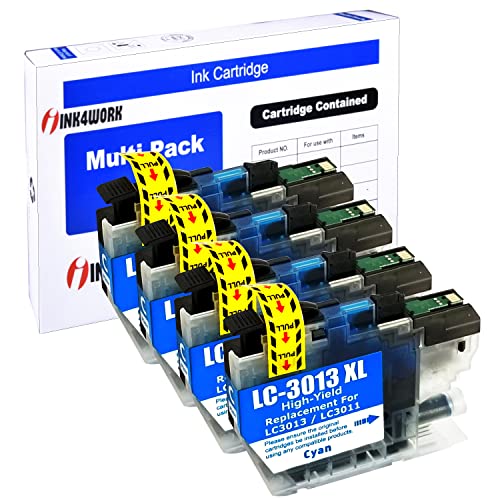 INK4WORK 4-Pack Cyan Compatible Replacement for Brother LC3013XL LC-3013 LC3011 XL Ink Cartridge for use with MFC-J491DW MFC-J497DW MFC-J690DW MFC-J895DW (Cyan x 4)