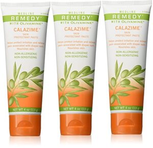 medline remedy olivamine calazime skin protectant paste cream, used with dry chapped from diaper rash, incontinence, dermatitis, psoriasis, burns, bites, white, 4 oz, 3 count