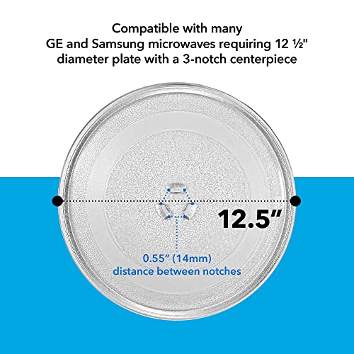 12.5" GE and Samsung -Compatible Microwave Glass Plate/Microwave Glass Turntable Plate Replacement - 12 1/2" Plate, Equivalent to G.E. WB39X10002 and WB39X10003