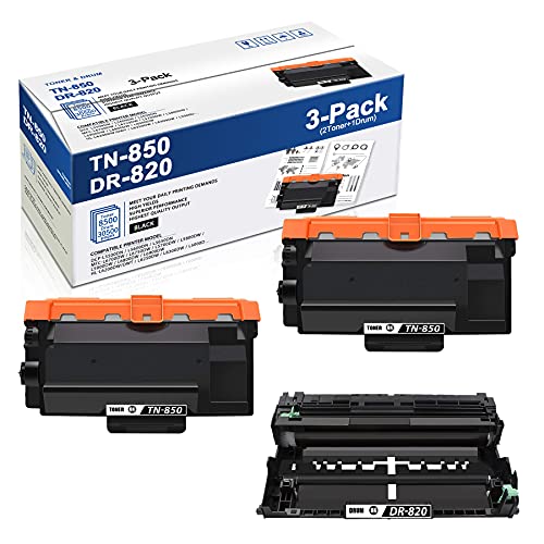 MaxColor 2 TN850 High Yield Toner Cartridge and 1 DR820 Drum Unit Compatible TN-850 DR-820 Replacement for Brother DCP-L5500DN L5600DN MFC-L6700DW L5800DW HL-L6250DW L5000D Printer