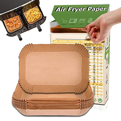 Air Fryer Disposable Paper Liner, Rectanglar Airfryer Insert Parchment Tray Liners for Ninja Foodi DZ201 Dual Basket Oven Accessories, Food Grade Unbleached Waterproof Non Stick Baking Cooking Filters