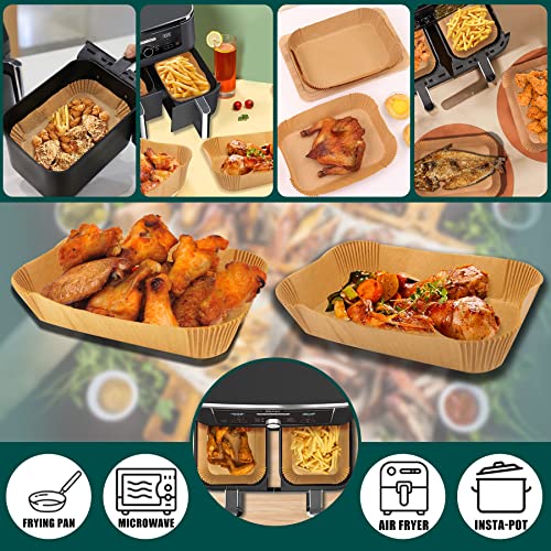 Air Fryer Disposable Paper Liner, Rectanglar Airfryer Insert Parchment Tray Liners for Ninja Foodi DZ201 Dual Basket Oven Accessories, Food Grade Unbleached Waterproof Non Stick Baking Cooking Filters