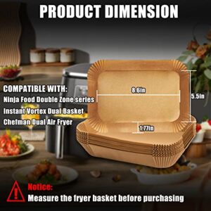 Air Fryer Disposable Paper Liner, Rectanglar Airfryer Insert Parchment Tray Liners for Ninja Foodi DZ201 Dual Basket Oven Accessories, Food Grade Unbleached Waterproof Non Stick Baking Cooking Filters