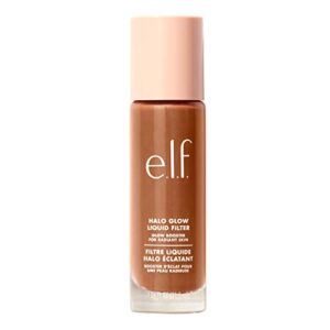 e.l.f. halo glow liquid filter, complexion booster for a glowing, soft-focus look, infused with hyaluronic acid, vegan & cruelty-free, tan/deep