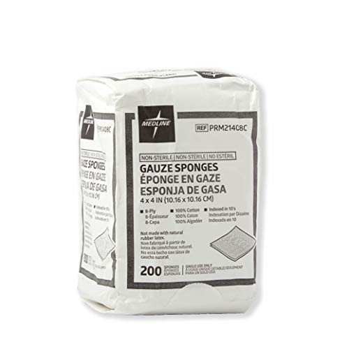 Medline 4 x 4 inch Gauze Sponges, 100% Cotton, 8-Ply Woven Non-Sterile Gauze (Pack of 200)