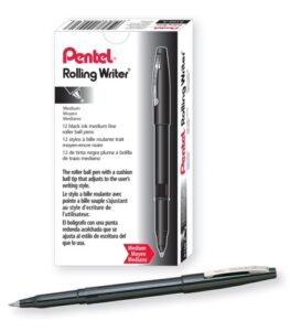 pentel rolling writer pen, 0.8 millimeter cushion ball tip, black ink, 12 pens (r100-a)