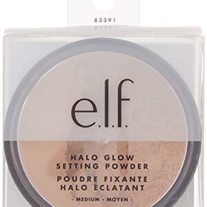 e.l.f, Halo Glow Setting Powder, Silky, Weightless, Blurring, Smooths, Minimizes Pores and Fine Lines, Creates Soft Focus Effect, Medium, Semi-Matte Finish, 0.24 Oz