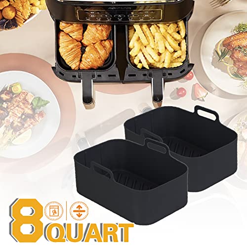 2pcs Air Fryer Silicone Pot for Ninja Foodi Dual DZ201,Reusable Air Fryer Silicone Liners,Rectangle Air Fryer Basket 8QT, Air fryer Accessories (2PCS, black)