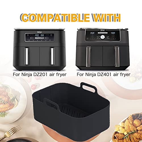 2pcs Air Fryer Silicone Pot for Ninja Foodi Dual DZ201,Reusable Air Fryer Silicone Liners,Rectangle Air Fryer Basket 8QT, Air fryer Accessories (2PCS, black)