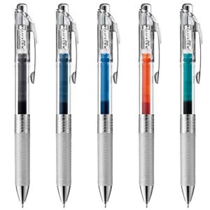 pentel energel ink ballpoint pen, 0.02 inches (0.5 mm), 5 colors