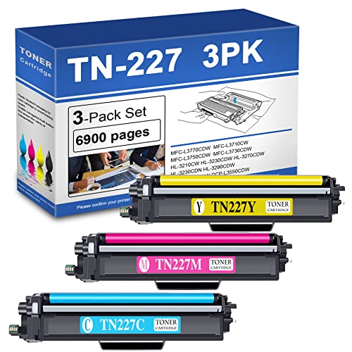 TN227 Compatible TN227C TN227M TN227Y High Yield Toner Cartridge Replacement for Brother MFC-L3770CDW Printer Toner (1C+1Y+1M).