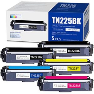 huiaya 5 pack compatible (2bk+1c+1m+1y) color tn225bk tn225c tn225y tn225m toner cartridge replacement for brother pro hl-3140cw hl-3180cdw mfc-9130cw printer