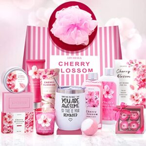 gifts for women birthday gifts for women, bath and body works gift set with 14 pcs mother’s day gifts and cherry blossoms self care package gift women, relaxing spa gift basket for women